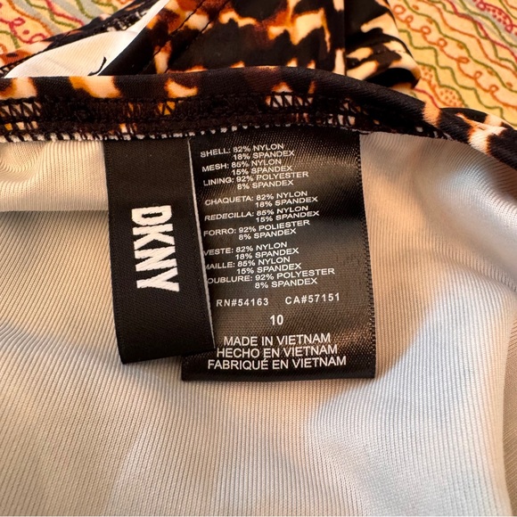 DKNY Printed Ruffle Plunge Underwire Tummy-Control One-Piece Multi, Size 10 - Picture 2 of 12